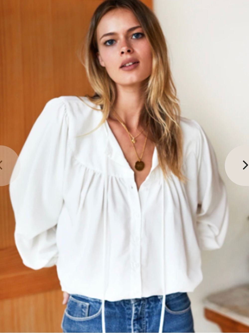 Emerson Fry ivory Gathered Yoke Poet Button-Front Blouse size S